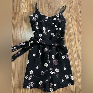 Black Floral Romper with belt